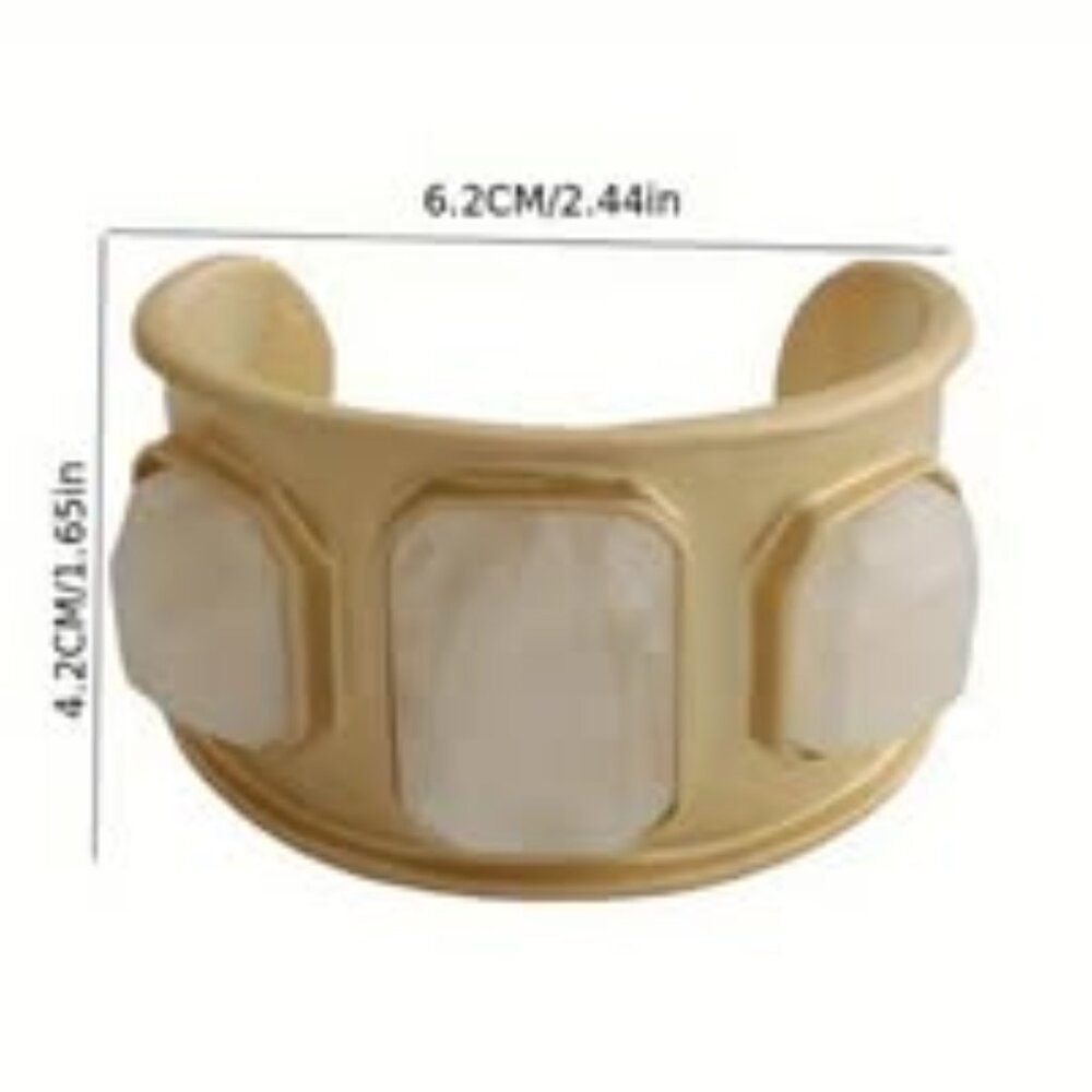 Gold-Tone Open Bangle with Genuine White Quartz Trio